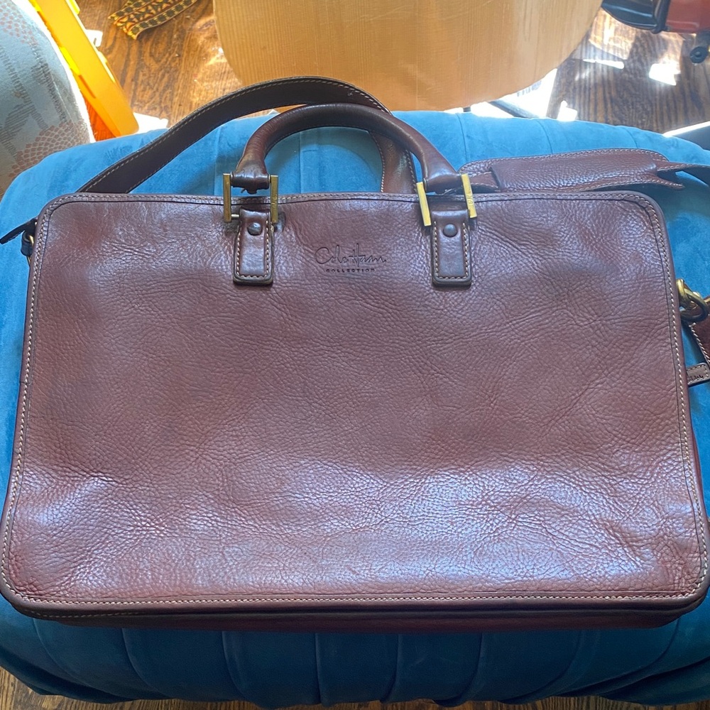 Leather Briefcase in Brown with Brass Accents